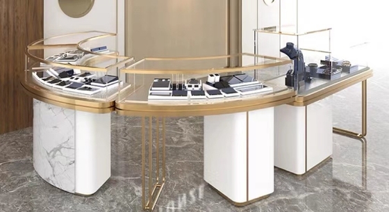 Luxurious Curved Marble Jewelry Cabinet With Electronic Locks For Jewellery Exhibition