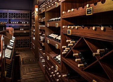 Solid Wood Wine Storage Racks Showcase / Commercial Wine Racks Nostalgic Style